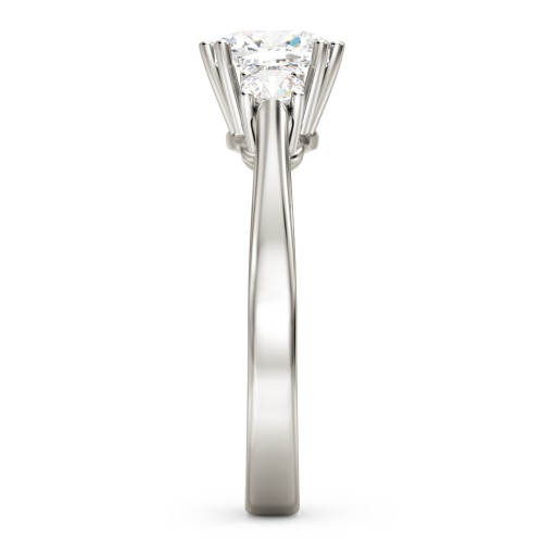 3 Stone Cushion Cut Duchess Ring – 10K White Gold with White Premium Zirconia and Cubic Zirconia