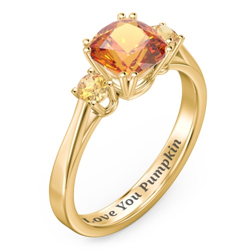3 Stone Cushion Cut Duchess Ring – 18K Gold Plated Silver with Citrine