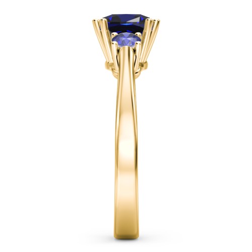 3 Stone Cushion Cut Duchess Ring – 18K Gold Plated Silver with Blue Sapphire