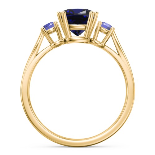3 Stone Cushion Cut Duchess Ring – 18K Gold Plated Silver with Blue Sapphire