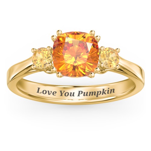 3 Stone Cushion Cut Duchess Ring – 18K Gold Plated Silver with Citrine