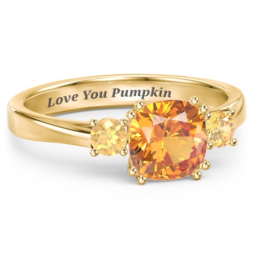 3 Stone Cushion Cut Duchess Ring – 18K Gold Plated Silver with Citrine