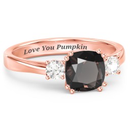 3 Stone Cushion Cut Duchess Ring in 10K Solid Rose Gold with Smokey Quartz