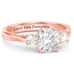 3 Stone Cushion Cut Duchess Ring in 10K Solid Rose Gold with White Premium Zirconia and Cubic Zirconia