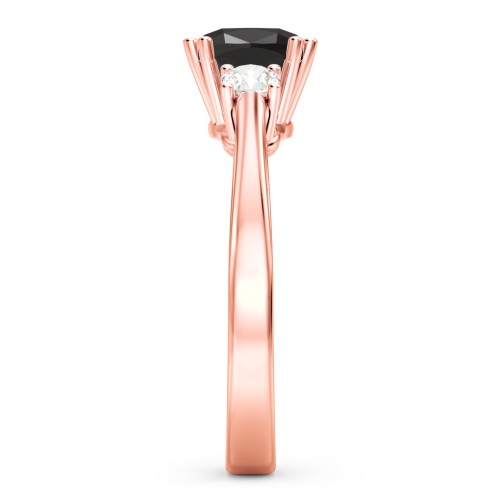 3 Stone Cushion Cut Duchess Ring – 10K Rose Gold with Smokey Quartz and Cubic Zirconia