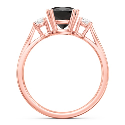 3 Stone Cushion Cut Duchess Ring – 10K Rose Gold with Smokey Quartz and Cubic Zirconia