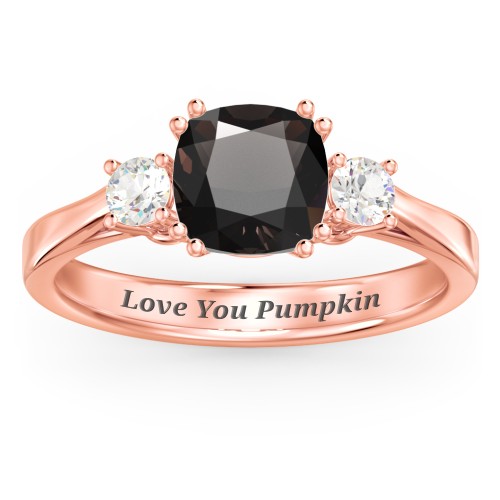 3 Stone Cushion Cut Duchess Ring – 10K Rose Gold with Smokey Quartz and Cubic Zirconia