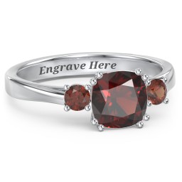 3 Stone Cushion Cut Duchess Ring in 925 Sterling Silver with Garnet