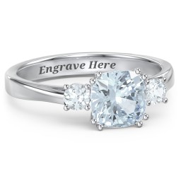 3 Stone Cushion Cut Duchess Ring in 925 Sterling Silver with Aquamarine