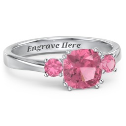 3 Stone Cushion Cut Duchess Ring in 925 Sterling Silver with Pink Tourmaline