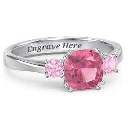 3 Stone Cushion Cut Duchess Ring in 925 Sterling Silver with Pink Tourmaline