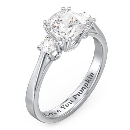 3 Stone Cushion Cut Duchess Ring – Sterling Silver with White Premium Zirconia and Cubic Zirconia