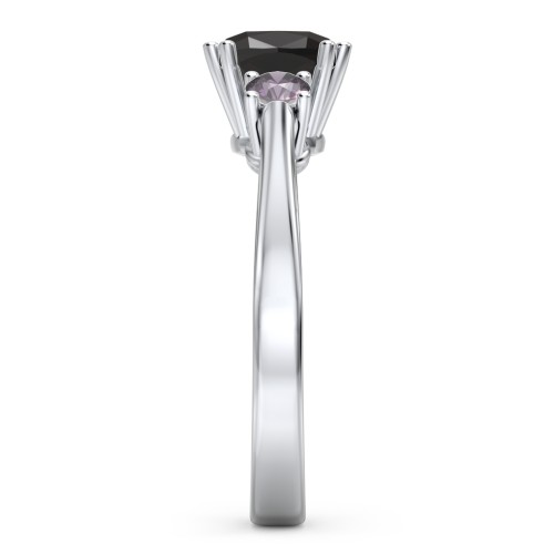 3 Stone Cushion Cut Duchess Ring – Sterling Silver with Smokey Quartz and Alexandrite