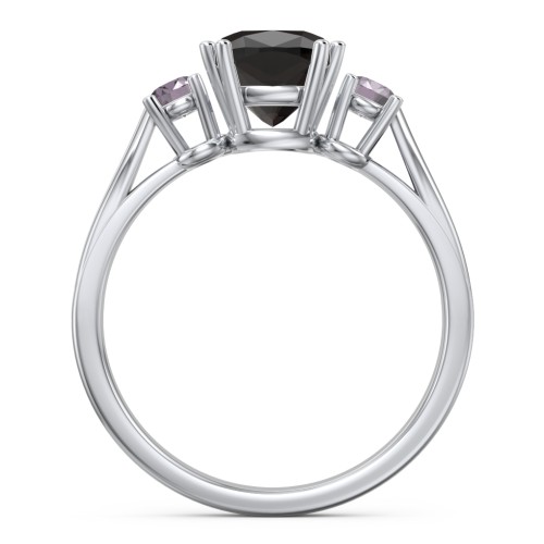 3 Stone Cushion Cut Duchess Ring – Sterling Silver with Smokey Quartz and Alexandrite
