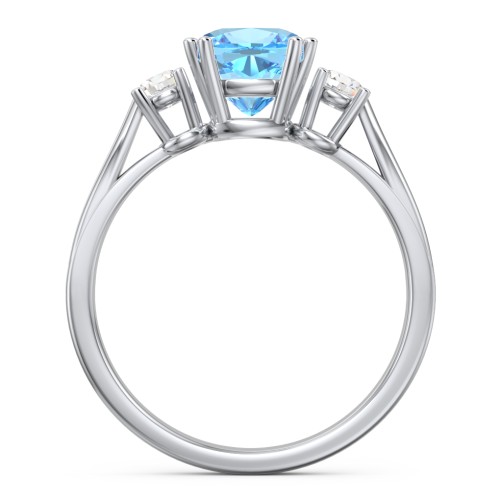 3 Stone Cushion Cut Duchess Ring – Sterling Silver with Blue Topaz and Cubic Zirconia