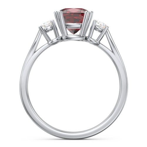 3 Stone Cushion Cut Duchess Ring – Sterling Silver with Red Premium Zirconia and Cubic Zirconia