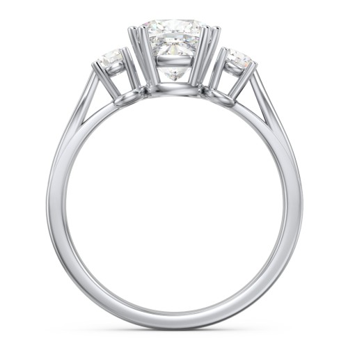 3 Stone Cushion Cut Duchess Ring – Sterling Silver with White Premium Zirconia and Cubic Zirconia