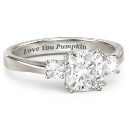 3 Stone Cushion Cut Duchess Ring in 10K Solid White Gold with White Premium Zirconia