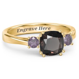 3 Stone Cushion Cut Duchess Ring in 10K Solid Yellow Gold with Smokey Quartz and Alexandrite