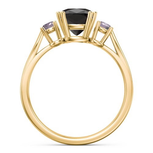 3 Stone Cushion Cut Duchess Ring – 10K Yellow Gold with Smokey Quartz and Alexandrite