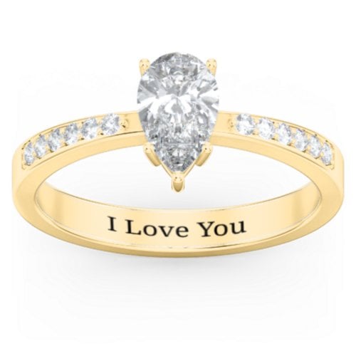 Fancy Pear Shape Ring with Accent band – 10K Yellow Gold with White Premium Zirconia
