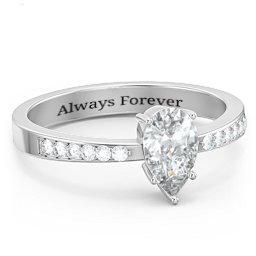 Fancy Pear Shape Ring with Accent band in 925 Sterling Silver with White Premium Zirconia and Diamond