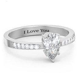 Fancy Pear Shape Ring with Accent band in 925 Sterling Silver with White Premium Zirconia
