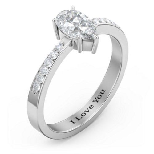 Fancy Pear Shape Ring with Accent band – Sterling Silver with White Premium Zirconia and Diamond