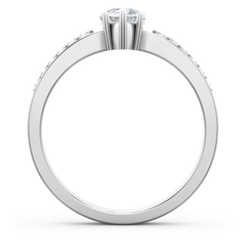 Fancy Pear Shape Ring with Accent band – Sterling Silver with White Premium Zirconia and Diamond