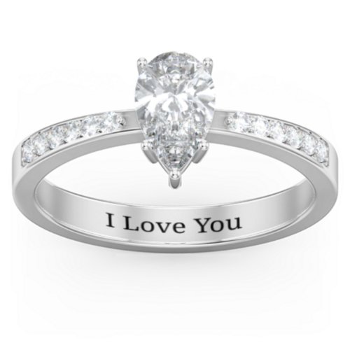 Fancy Pear Shape Ring with Accent band – Sterling Silver with White Premium Zirconia and Diamond