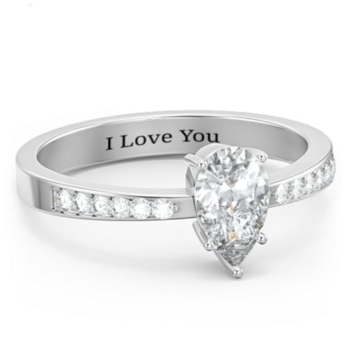 Fancy Pear Shape Ring with Accent band – Sterling Silver with White Premium Zirconia and Diamond
