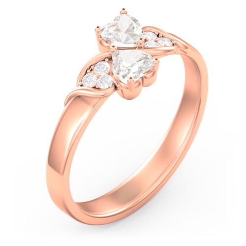 Heart of Hearts with Accent Stones Ring – 10K Rose Gold with Cubic Zirconia and White Premium Zirconia