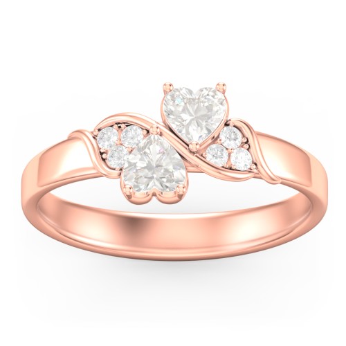 Heart of Hearts with Accent Stones Ring – 10K Rose Gold with Cubic Zirconia and White Premium Zirconia