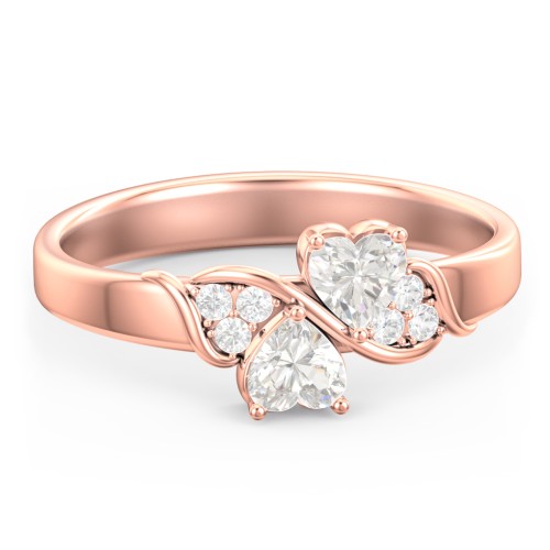 Heart of Hearts with Accent Stones Ring – 10K Rose Gold with Cubic Zirconia and White Premium Zirconia