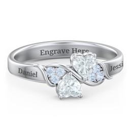 Heart of Hearts with Accent Stones Ring in 925 Sterling Silver with Aquamarine and Fancy Blue Premium Zirconia