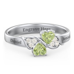 Heart of Hearts with Accent Stones Ring in 925 Sterling Silver with Peridot and Fancy Yellow Premium Zirconia