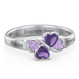 Heart of Hearts with Accent Stones Ring in 925 Sterling Silver with Amethyst and Amethyst Premium Zirconia