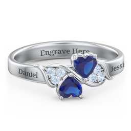 Heart of Hearts with Accent Stones Ring in 925 Sterling Silver with Blue Sapphire and Fancy Blue Premium Zirconia