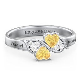 Heart of Hearts with Accent Stones Ring in 925 Sterling Silver with Citrine and White Premium Zirconia