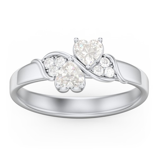Heart of Hearts with Accent Stones Ring – Sterling Silver with Cubic Zirconia and White Premium Zirconia