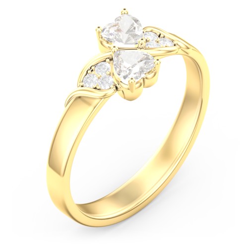 Heart of Hearts with Accent Stones Ring – 10K Yellow Gold with Cubic Zirconia and White Premium Zirconia