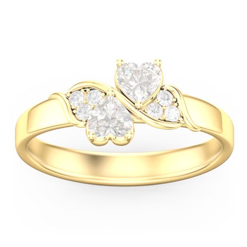 Heart of Hearts with Accent Stones Ring – 10K Yellow Gold with Cubic Zirconia and White Premium Zirconia