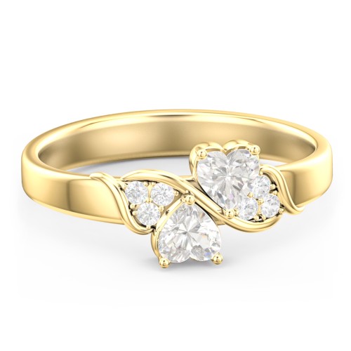 Heart of Hearts with Accent Stones Ring – 10K Yellow Gold with Cubic Zirconia and White Premium Zirconia
