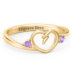 Hearts Entwined Pinky Promise Ring in 18K Gold Plated Silver with Amethyst