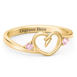 Hearts Entwined Pinky Promise Ring in 18K Gold Plated Silver with Pink Tourmaline