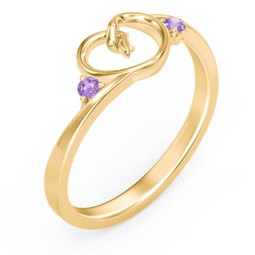 Hearts Entwined Pinky Promise Ring – 18K Gold Plated Silver with Amethyst