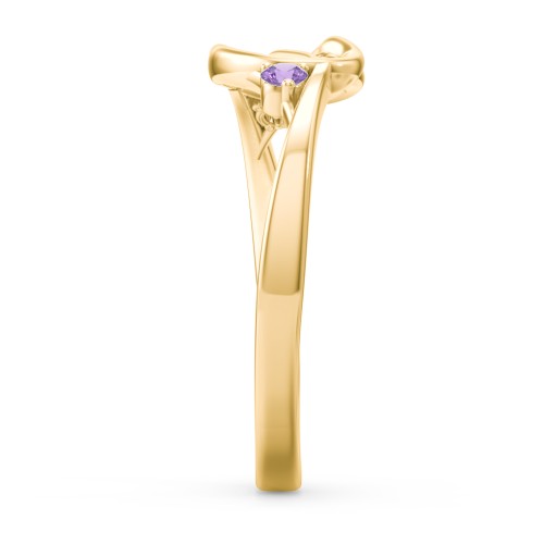 Hearts Entwined Pinky Promise Ring – 18K Gold Plated Silver with Amethyst