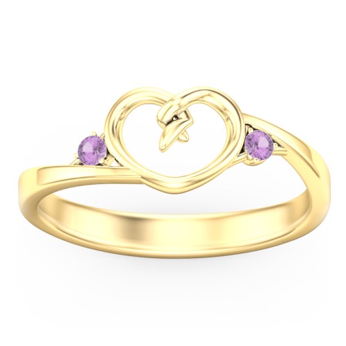 Hearts Entwined Pinky Promise Ring – 18K Gold Plated Silver with Amethyst