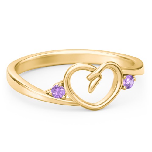 Hearts Entwined Pinky Promise Ring – 18K Gold Plated Silver with Amethyst