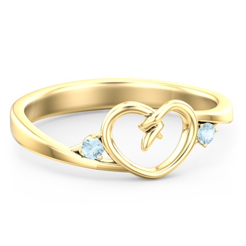 Hearts Entwined Pinky Promise Ring – 18K Gold Plated Silver with Blue Topaz